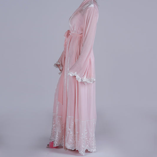 Handmade Pink Silk Velvet Robe with Wire Sleeves