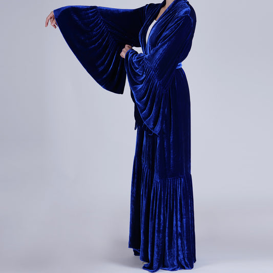 Handmade Navy Silk Velvet Robe