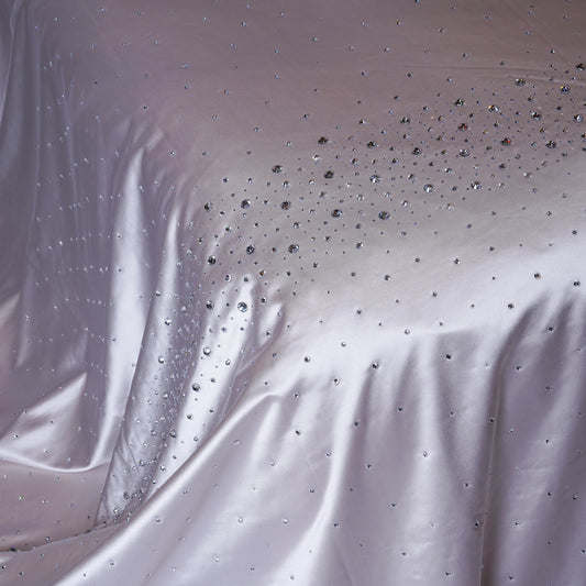 Crystal Beige Satin Bedcover with Hand-Set Crystals - For Rent
