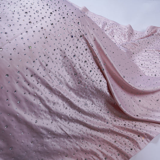 Crystal Pink Satin Bedcover with Hand-Set Crystals