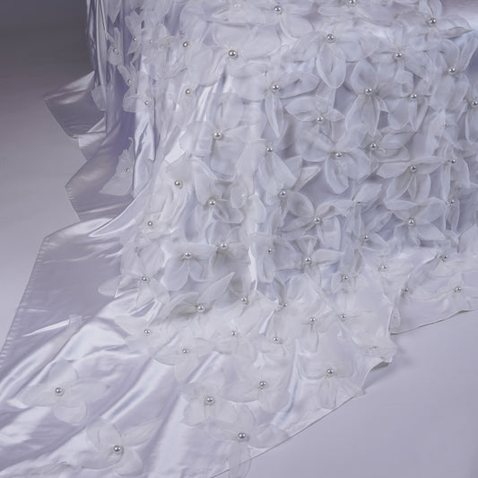 Hessa Satin Bedcover with Handmade Flowers & Pearls - For Rent