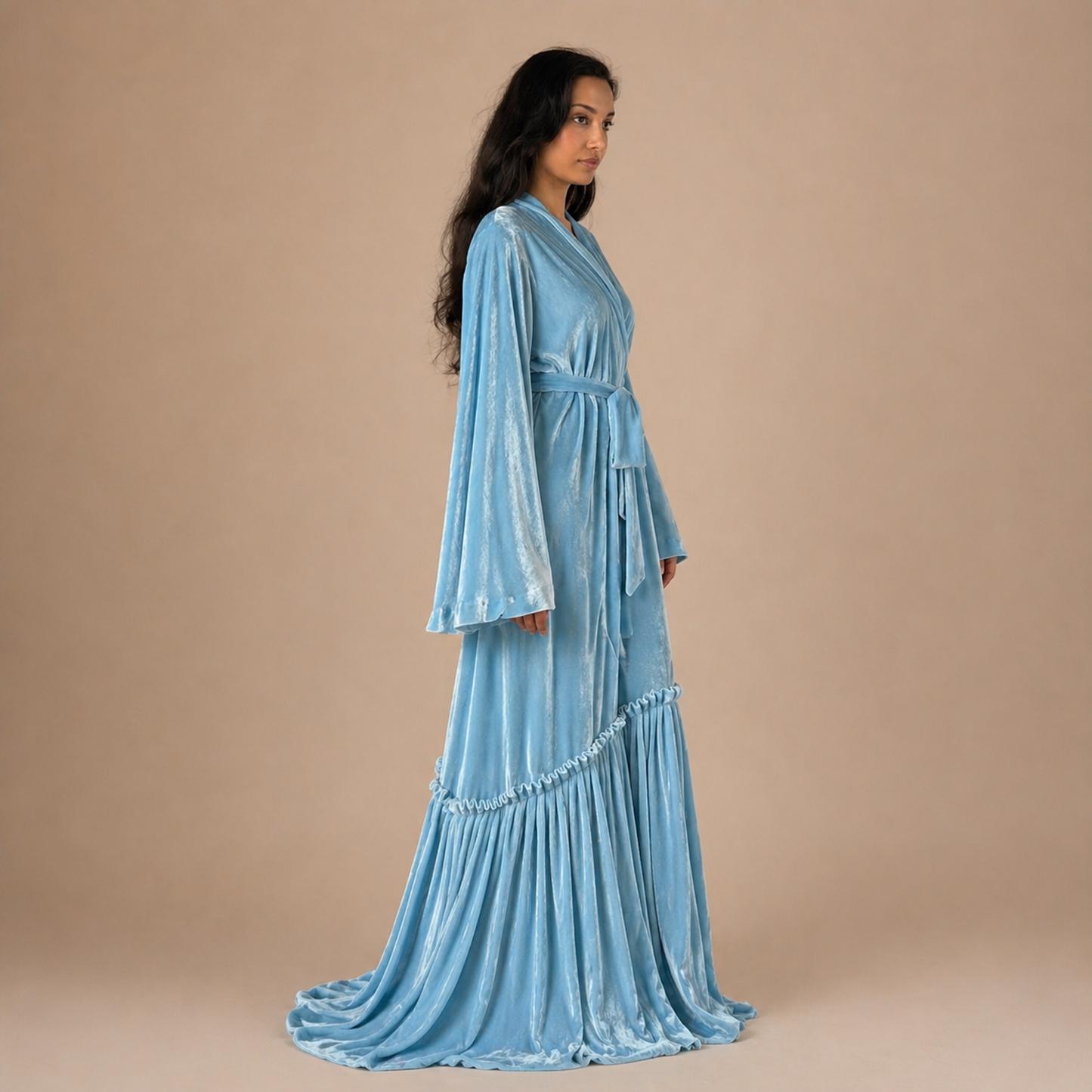 Handmade Blue Silk Velvet Robe