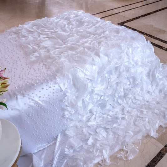 Aroosa Satin Bedcover with Handmade Organza & Pearls - For Rent