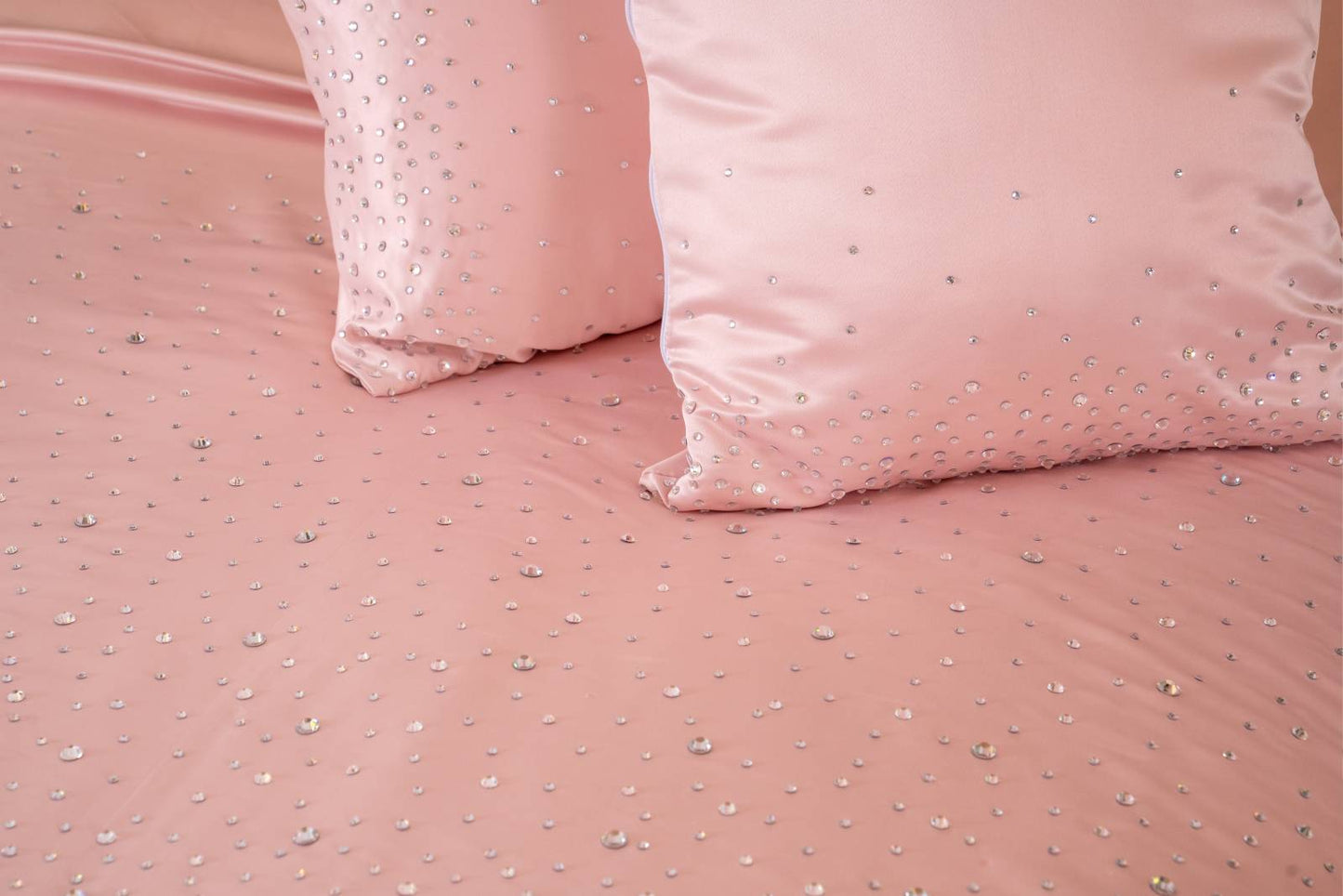 Crystal Pink Satin Bedcover with Hand-Set Crystals