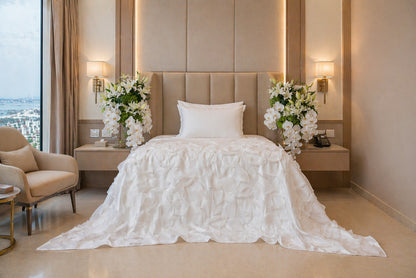 Hessa Full Satin Bedcover with Handmade Flowers & Pearls - For Rent