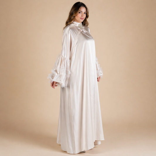 Hessa Silk Breastfeeding Gown with Hidden Access, Hand-Set Crystals & Flowers
