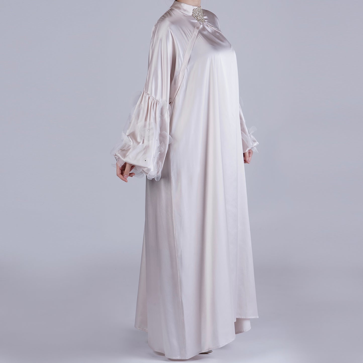 Hessa Silk Breastfeeding Gown with Hidden Access, Hand-Set Crystals & Flowers