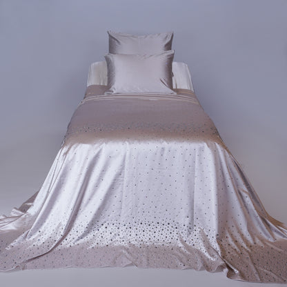 Crystal Beige Satin Bedcover with Hand-Set Crystals - For Rent