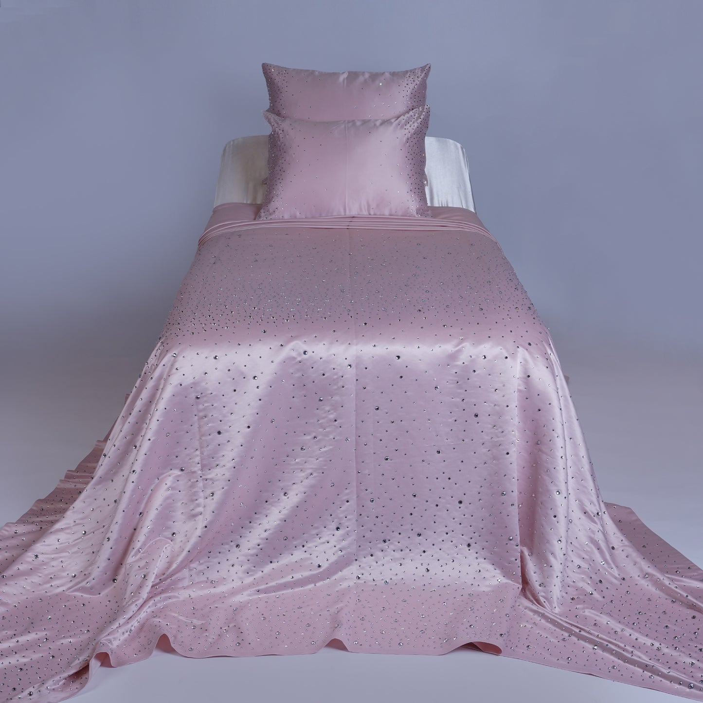 Crystal Pink Satin Bedcover with Hand-Set Crystals - For Rent