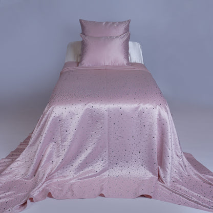 Crystal Pink Satin Bedcover with Hand-Set Crystals - For Rent