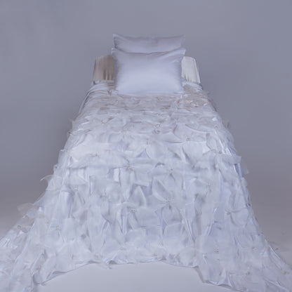Hessa Full Satin Bedcover with Handmade Flowers & Pearls