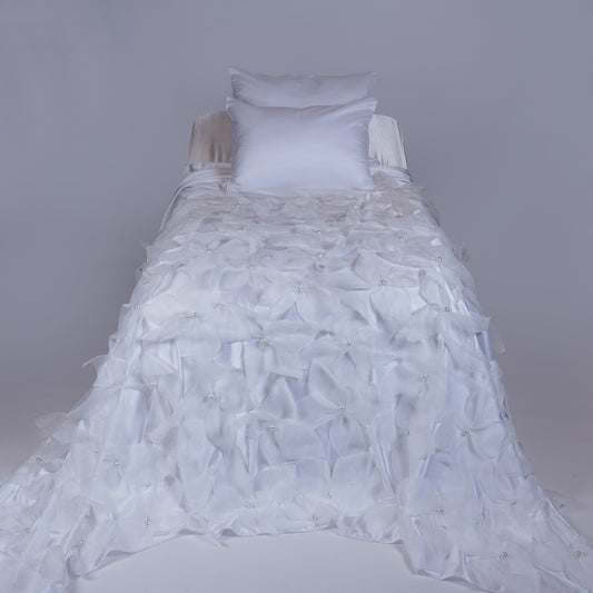 Hessa Full Satin Bedcover with Handmade Flowers & Pearls