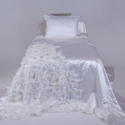 Hessa Satin Bedcover with Handmade Flowers & Pearls