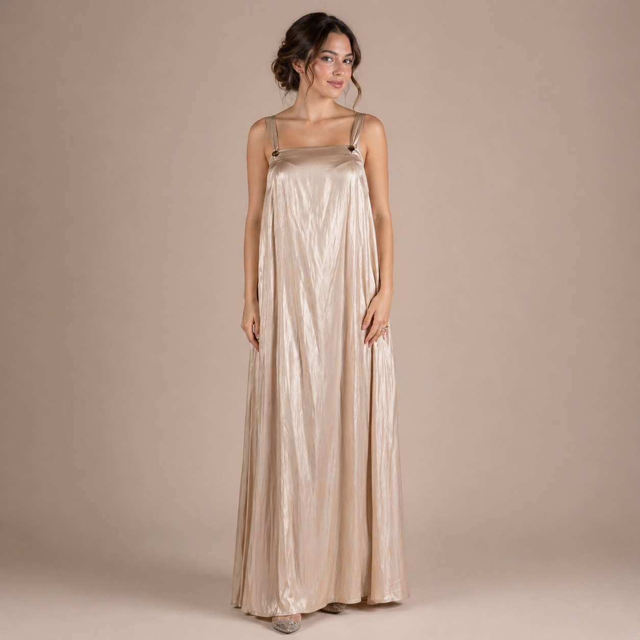 Beige Pure Silk Breastfeeding Under-Dress (For Robes)