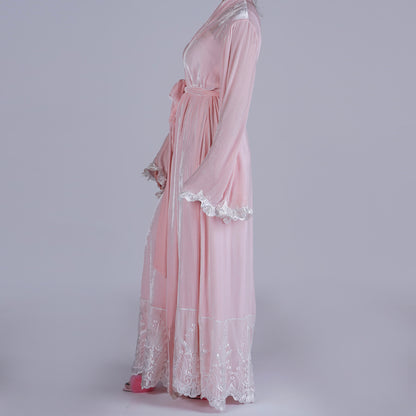 Handmade Pink Silk Velvet Robe with Wire Sleeves