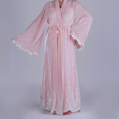 Handmade Pink Silk Velvet Robe with Wire Sleeves