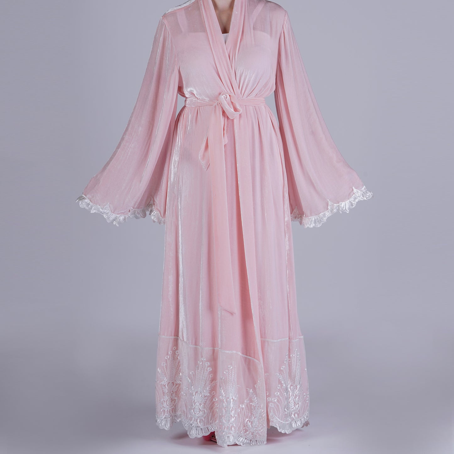 Handmade Pink Silk Velvet Robe with Wire Sleeves