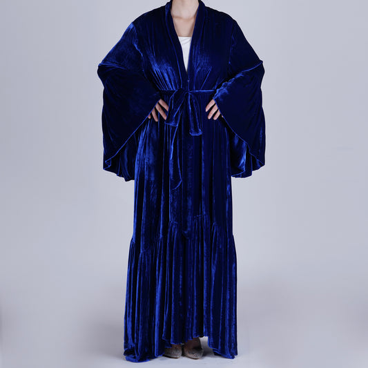 Handmade Navy Silk Velvet Robe