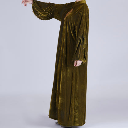 Green Velvet Breastfeeding Gown with Handmade Organza Floral Robe