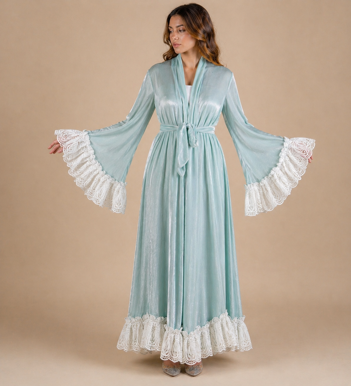 Handmade Light Green Silk Velvet Robe