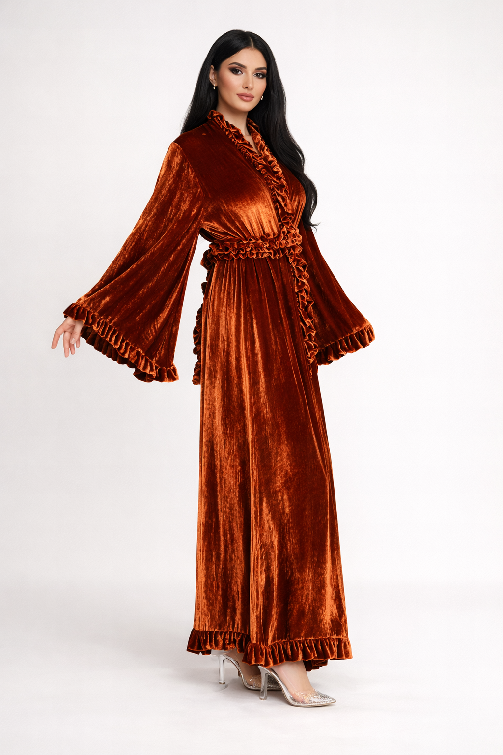 Copper Velvet Ruffle Robe