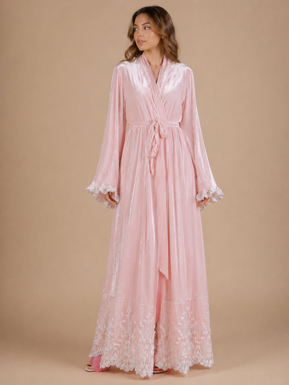 Handmade Pink Silk Velvet Robe with Wire Sleeves