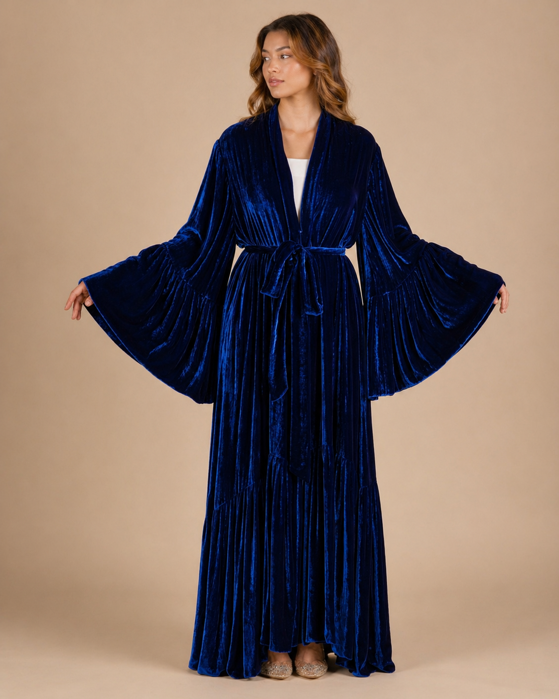 Handmade Navy Silk Velvet Robe