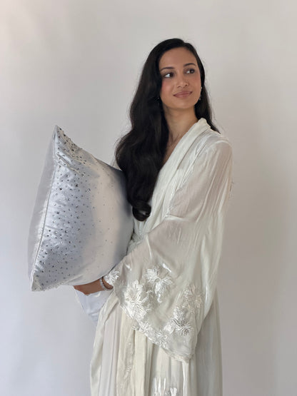 Handmade White Silk Velvet Robe with Silk Embroidery