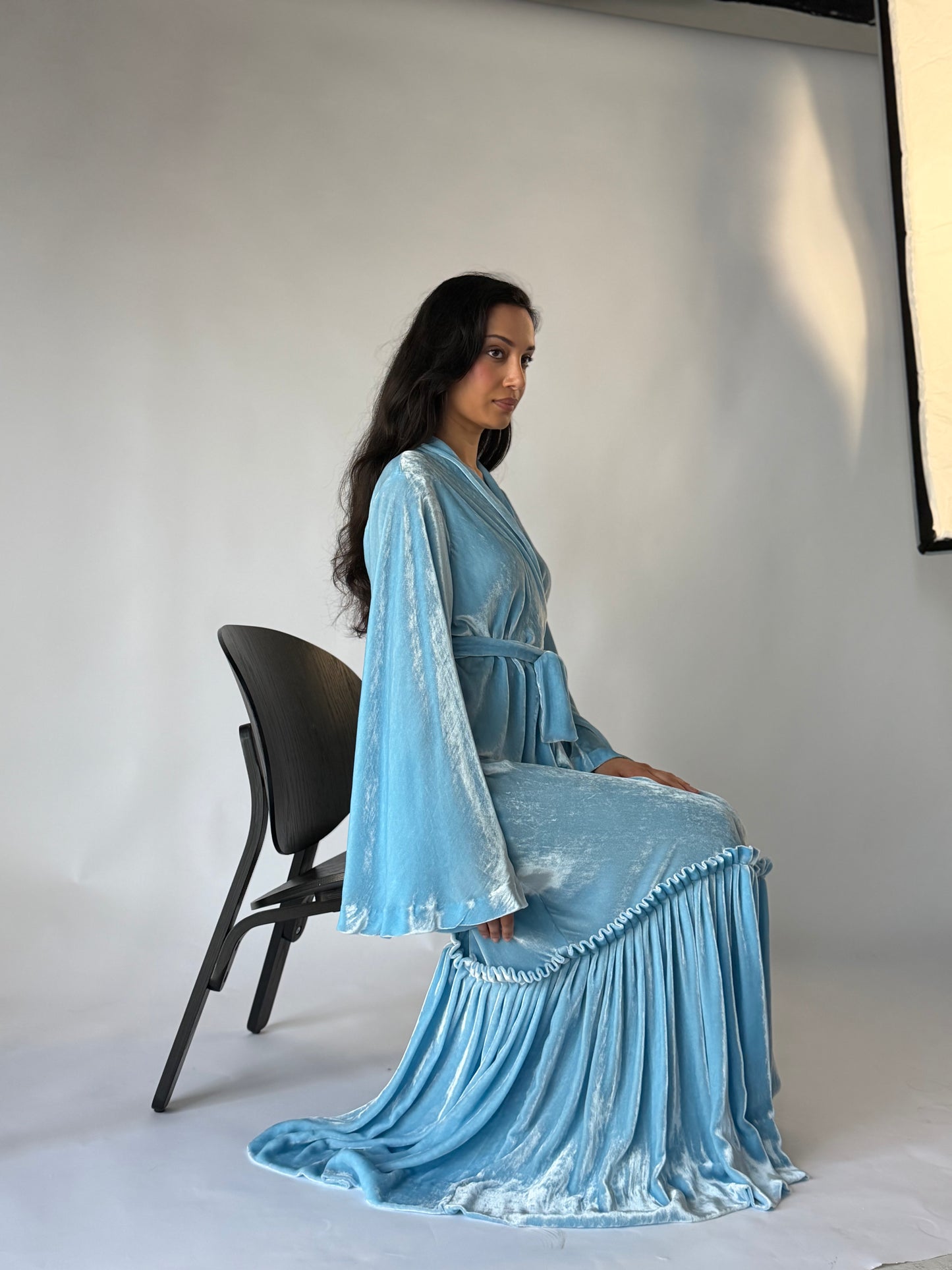 Handmade Blue Silk Velvet Robe