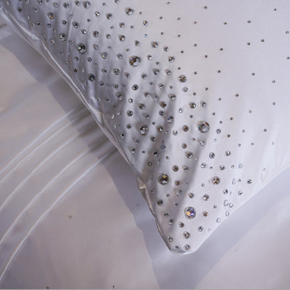 Crystal White Satin Bedcover with Hand-Set Crystals - For Rent