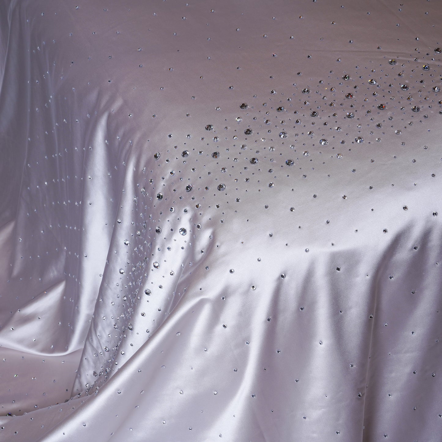 Crystal Beige Satin Bedcover with Hand-Set Crystals - For Rent