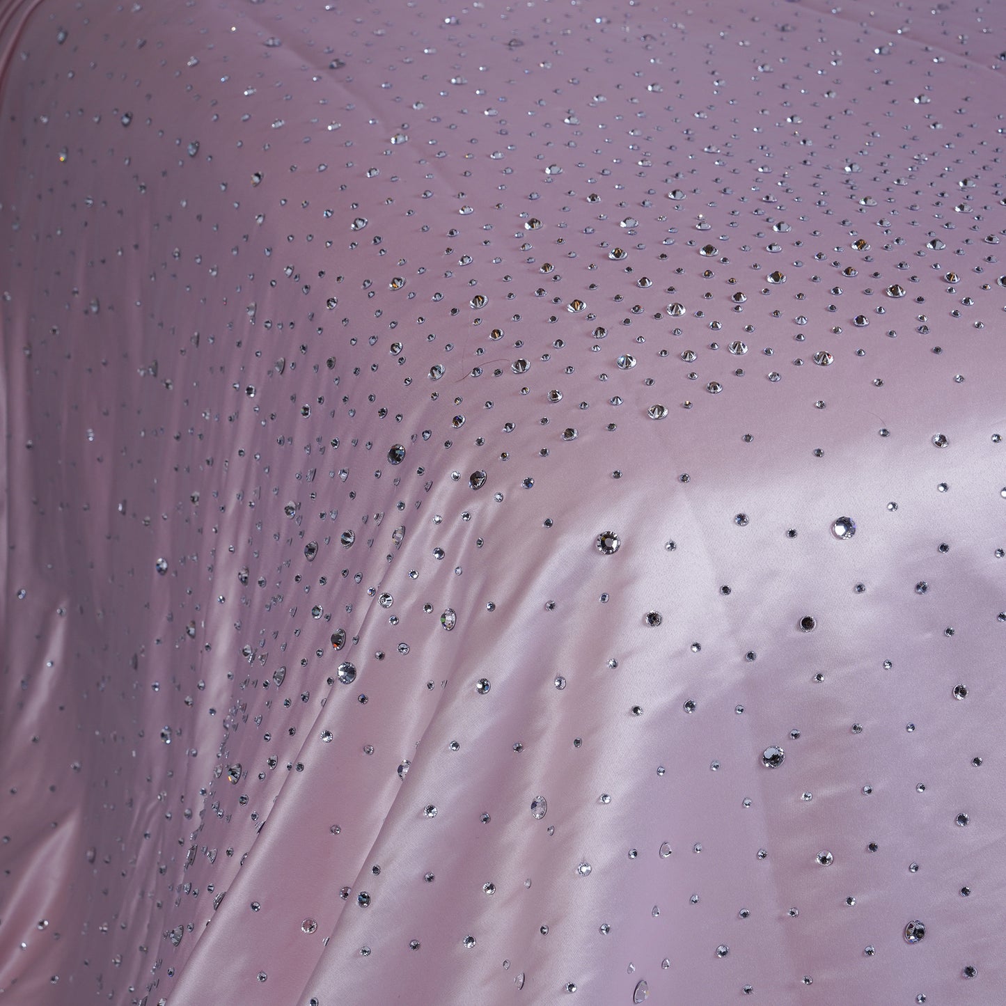Crystal Pink Satin Bedcover with Hand-Set Crystals - For Rent