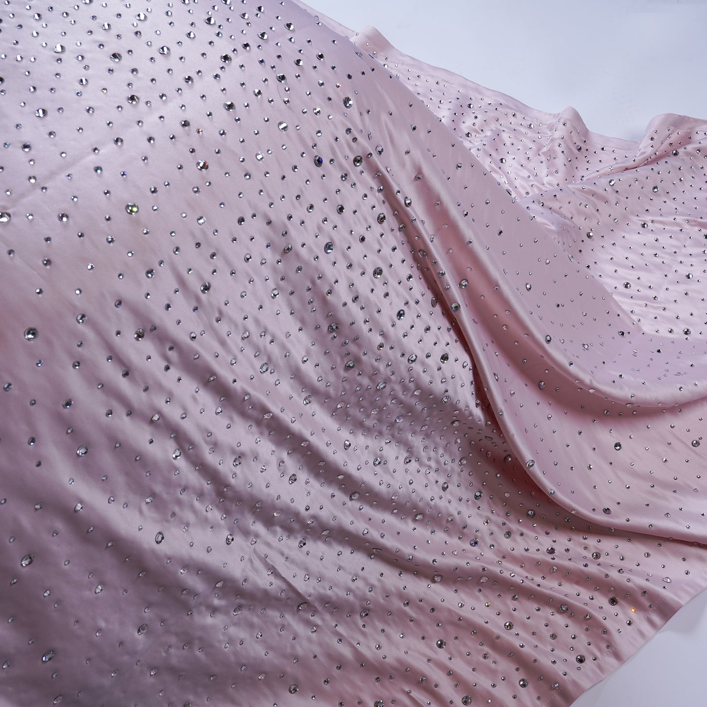 Crystal Pink Satin Bedcover with Hand-Set Crystals - For Rent