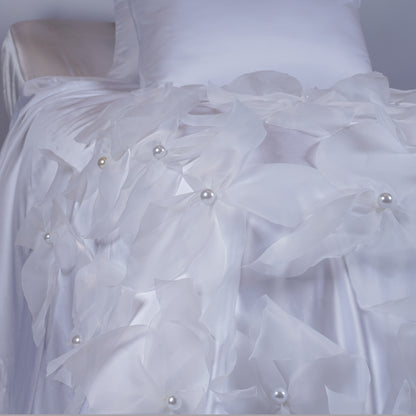 Hessa Full Satin Bedcover with Handmade Flowers & Pearls
