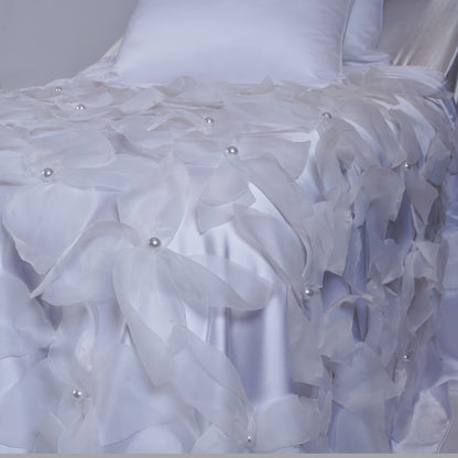 Hessa Full Satin Bedcover with Handmade Flowers & Pearls