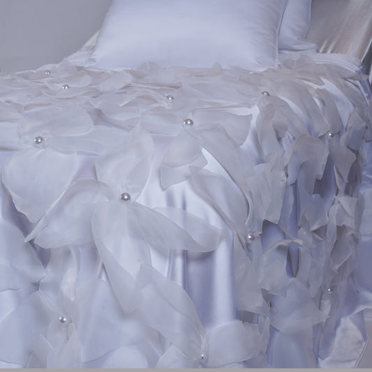Hessa Full Satin Bedcover with Handmade Flowers & Pearls - For Rent