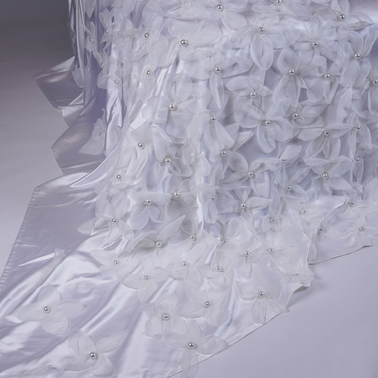 Hessa Satin Bedcover with Handmade Flowers & Pearls