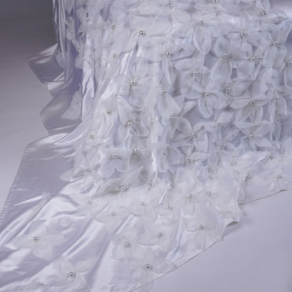 Hessa Satin Bedcover with Handmade Flowers & Pearls