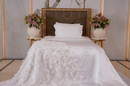 Hessa Satin Bedcover with Handmade Flowers & Pearls