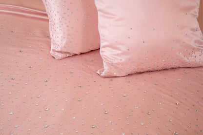 Crystal Pink Satin Bedcover with Hand-Set Crystals - For Rent